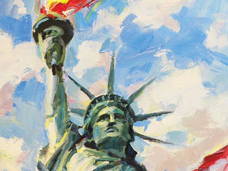 Immigration-Law-Firm-Fort-Lauderdale-Attorney Statue of Liberty holding torch against a blue sky, symbolizing immigration and freedom, relevant to Stok Kon + Braverman's immigration law services.