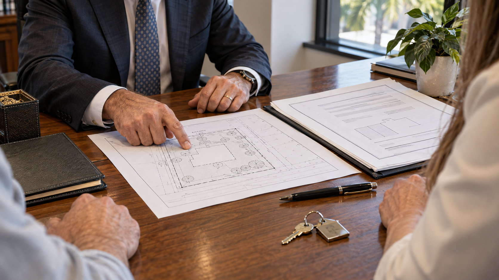 Florida real estate lawyer reviewing a title survey and closing documents